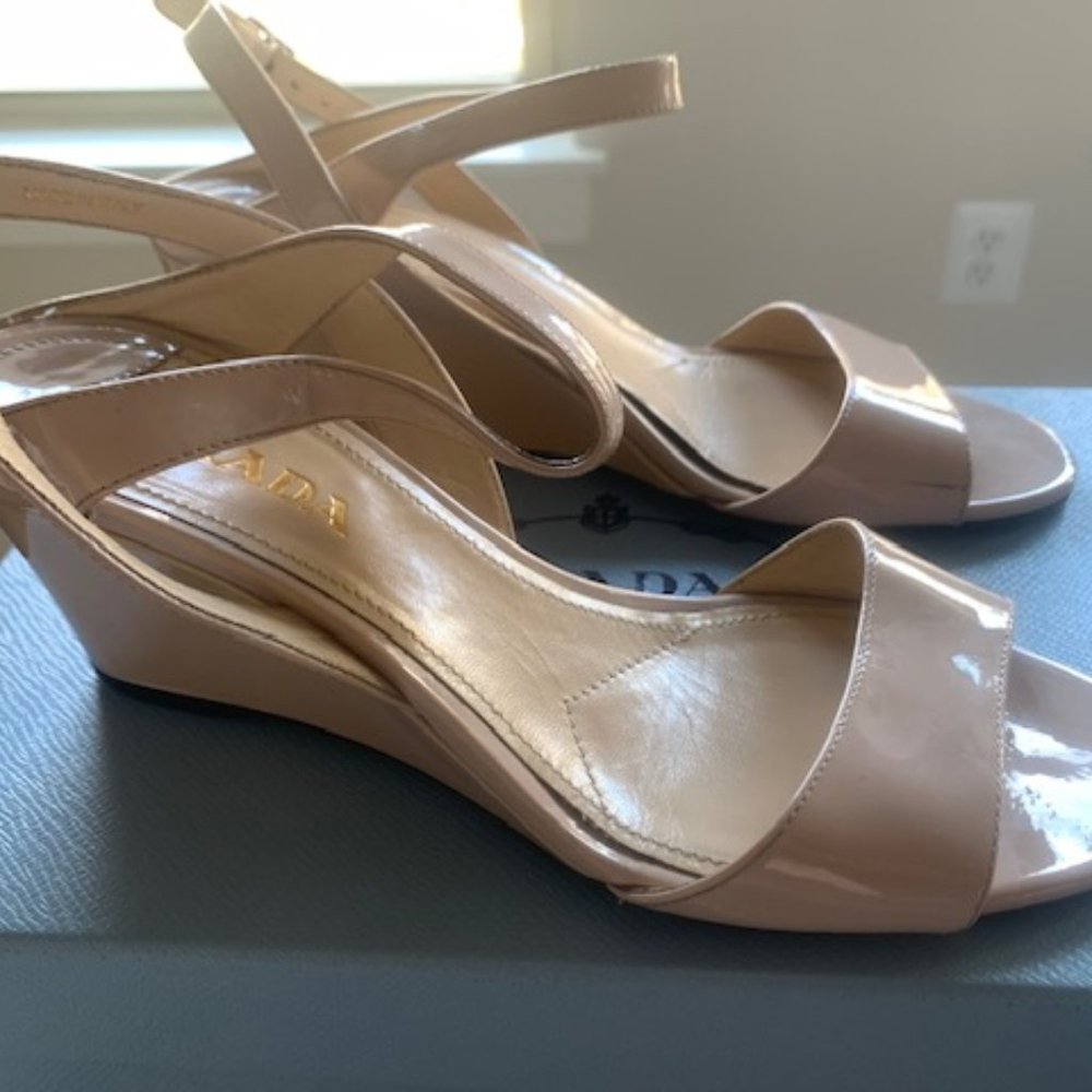 Prada Wedge Patent Leather Sandals (worn once)